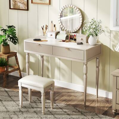 Vanity Dresser with Mirror and Stool Set Storage Drawers Luxury Furniture