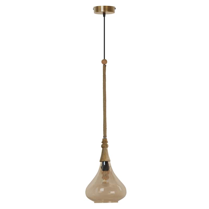 Cristobal River of Goods Amber Glass Pendant Light with Jute Cord Cover - 8.5" x 8.5" x 45/74.5"