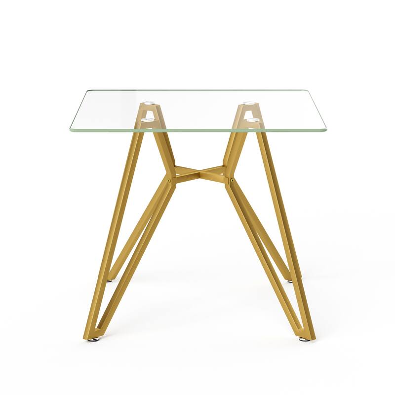 35.4-Inch Square Tempered Glass Dining Table - For 2-4 People, Space-Saving Small Kitchen Dining Table - Gold
