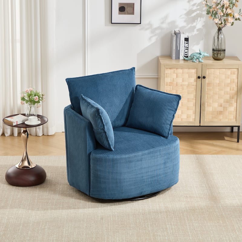 GDFStudio - Thaddeus Swivel Chair in Solid Wood Frame with 360° Metal Base.