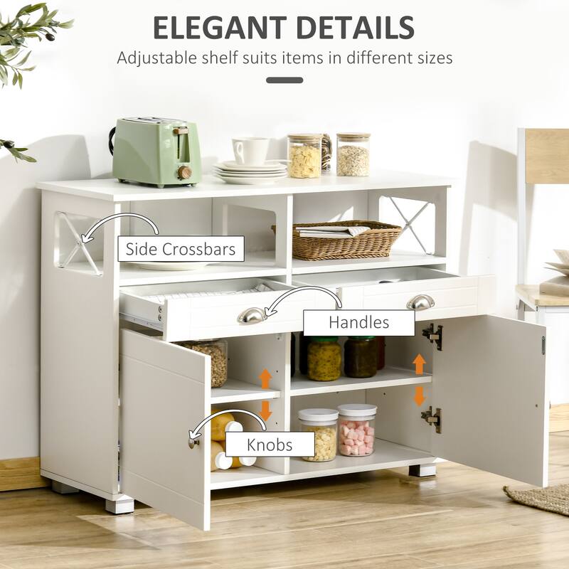 Sideboard Buffet Cabinet, Coffee Bar Cabinet, Kitchen Cabinet with Storage Drawers, Large Tabletop and Crossbar Side Design