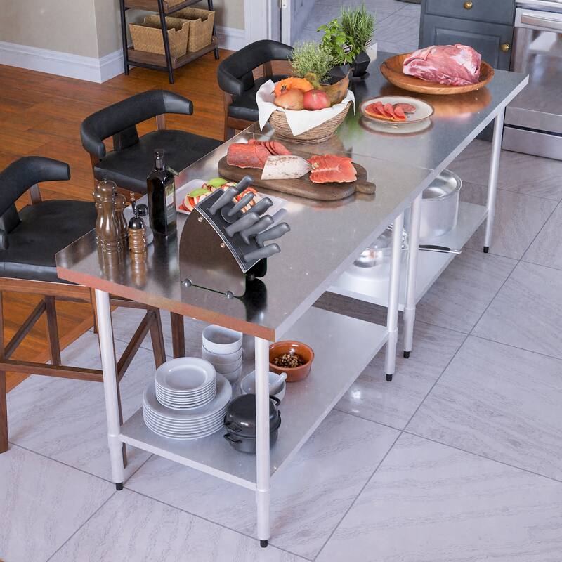 Profeeshaw Stainless Steel Work Table with Backsplash & Adjustable Shelf for Commercial Use - 48"L x 30"W x 37"H