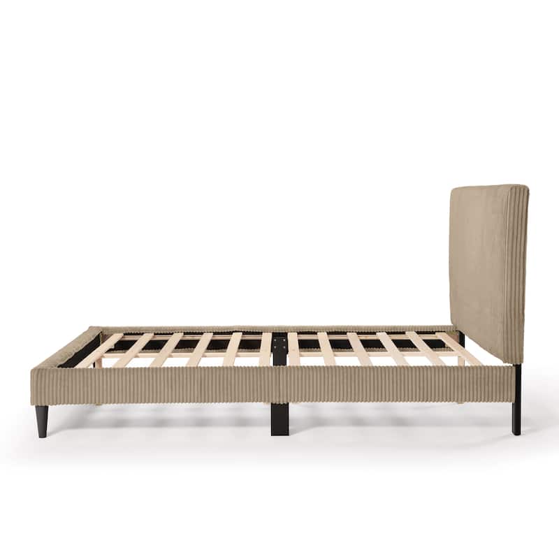 Furniture of America Modern Corduroy Queen Size Platform Bed, No Box Spring Needed