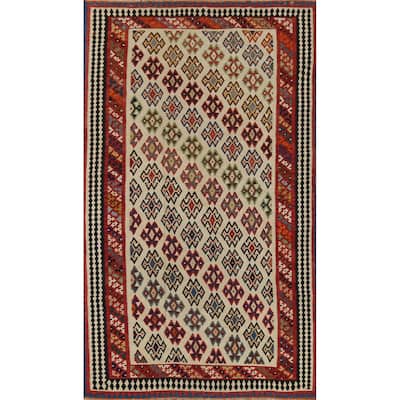 Kilim Qashqai Persian Vintage Rug Hand-Knotted Geometric Wool Carpet - 5'3"x 9'2"