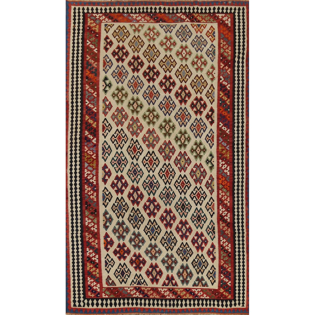 Kilim Qashqai Persian Vintage Rug Hand-Knotted Geometric Wool Carpet - 5'3"x 9'2"