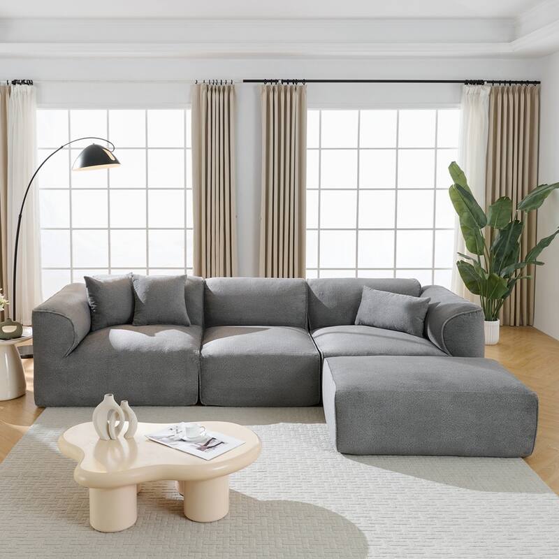 4-seater with pure sponge seat cushions and a detachable footstool includes 3 throw pillows