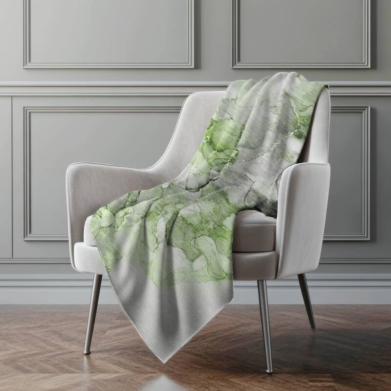 Premium Machine Washable Abstract Contemporary Sherpa Throw Blanket - Green - 4'2" x 5'10"