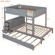 preview thumbnail 3 of 15, Full-Over-Full Bunk Bed Trundle, Desk, USB Ports, Drawers - Gray