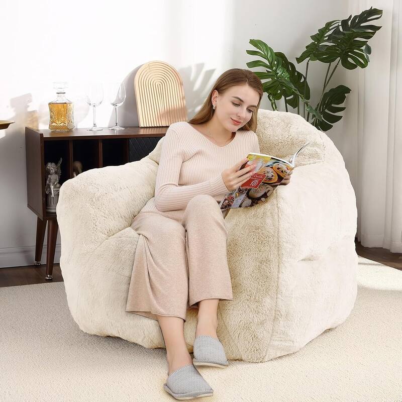 Extra Large Pre-Filled Beige Bean Bag Chair Sofa for Living Room Bedroom - 51*41*33inch
