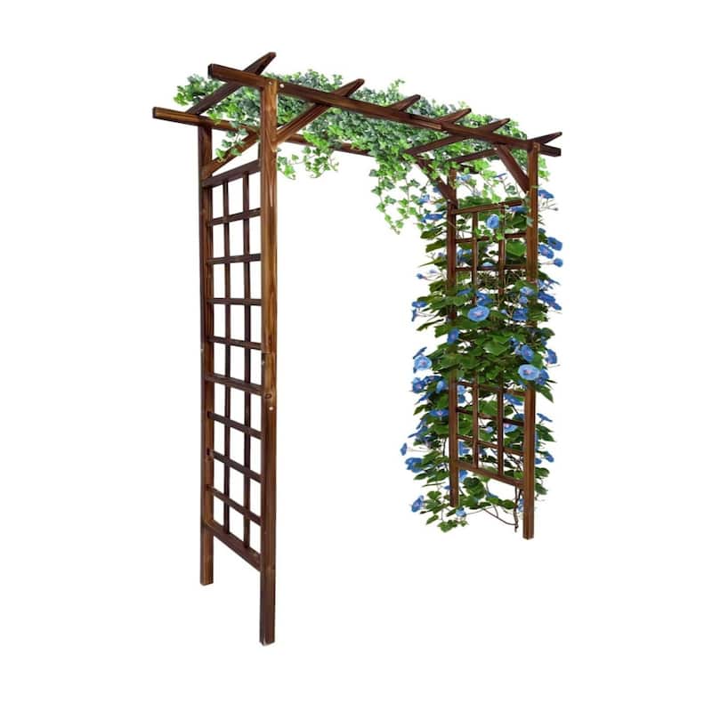 85-Inch Wooden Garden Arbor with Flat Top Sturdy Fir Wood Pergola Trellis for Climbing Plants Teak