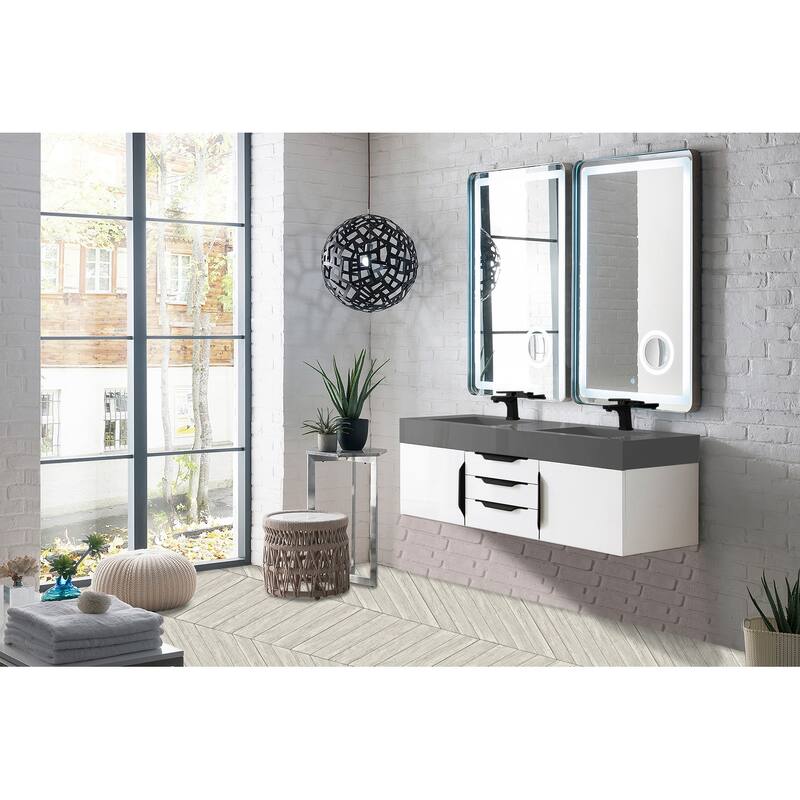James Martin Vanities Mercer Island 59" Double Vanity, Glossy White with Matte Black Hardware