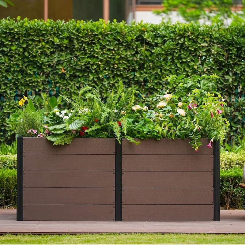 48x25x29Inch Elevated Garden Bed with Deep Root Box - Wood Look Planter for Patio Vegetables and Herbs Without Bottom