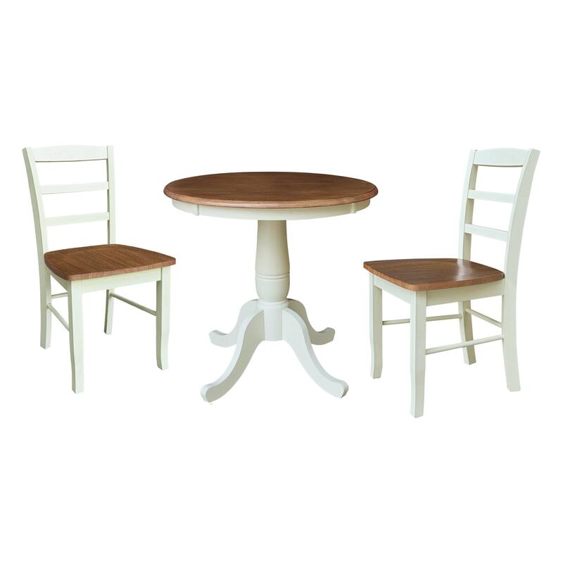 30" Round Pedestal Dining Table with 2 Madrid Ladderback Chairs - 3 Piece Dining Set