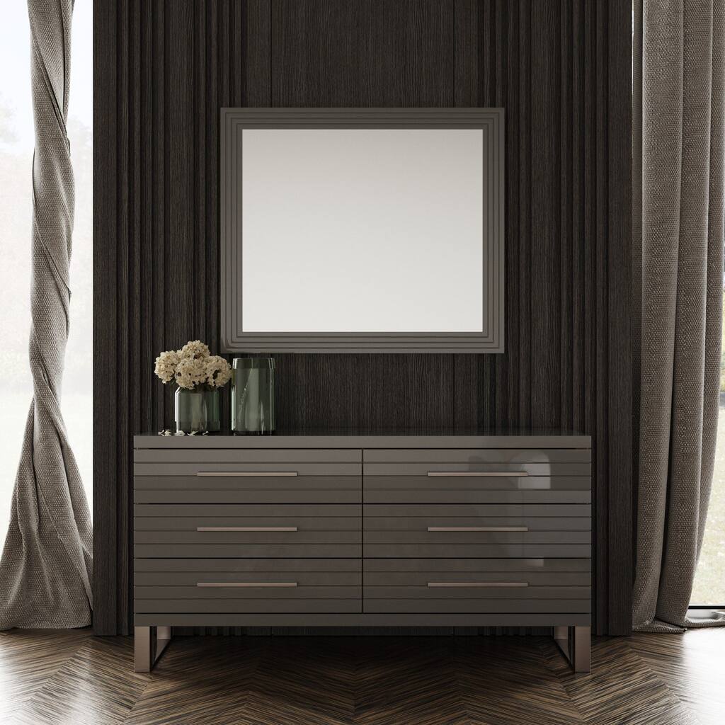 Modrest Splendor Grey High Gloss Slatted Dresser