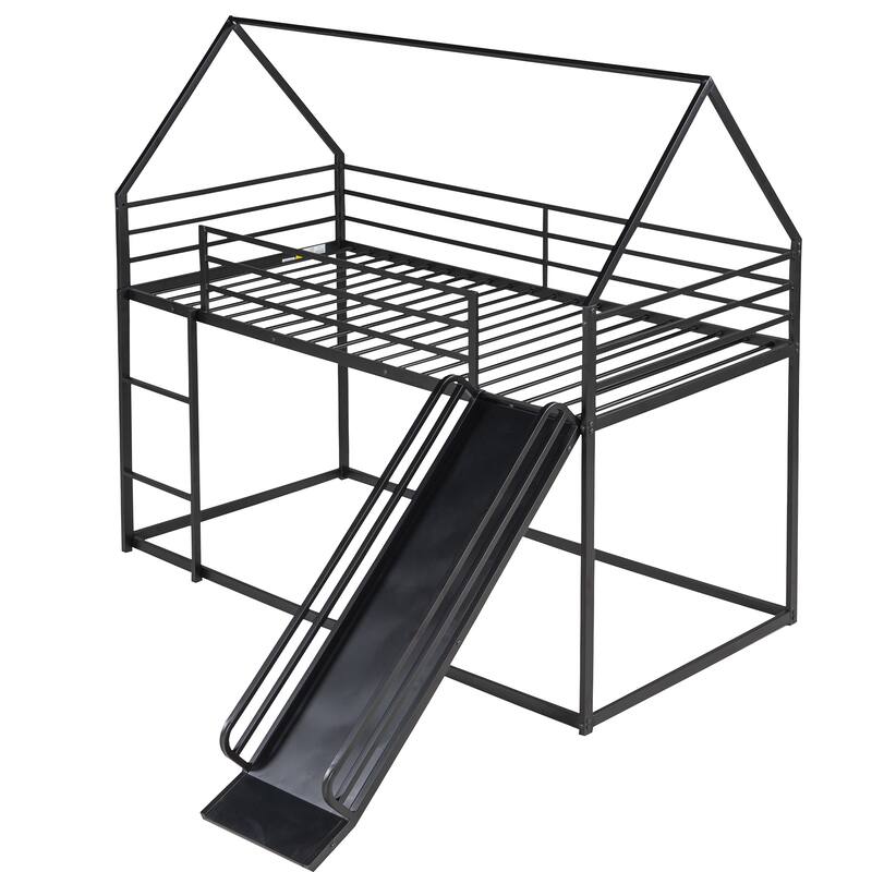 Metal Twin Bunk Bed with Slide and Ladder for Kids - Fun Playhouse Style