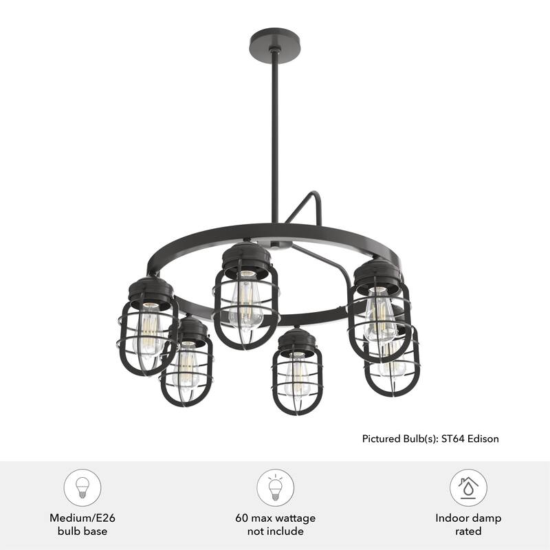 Hunter Starklake 6-Light Chandelier - Dining Room, Entry, Kitchen Table - Industrial, Wheel, Rustic, Caged Design