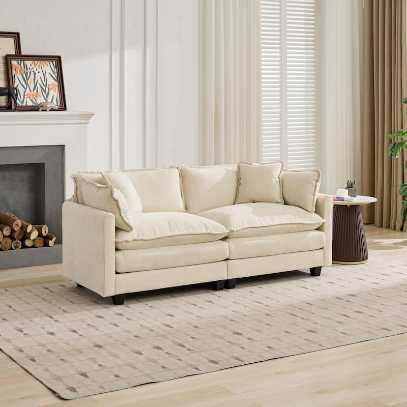Cloud Sofa LoveSeat (Ottoman is not included), Modern Sectional Couch, Comfy Double Layer Upholstered Seat Cushion - Beige