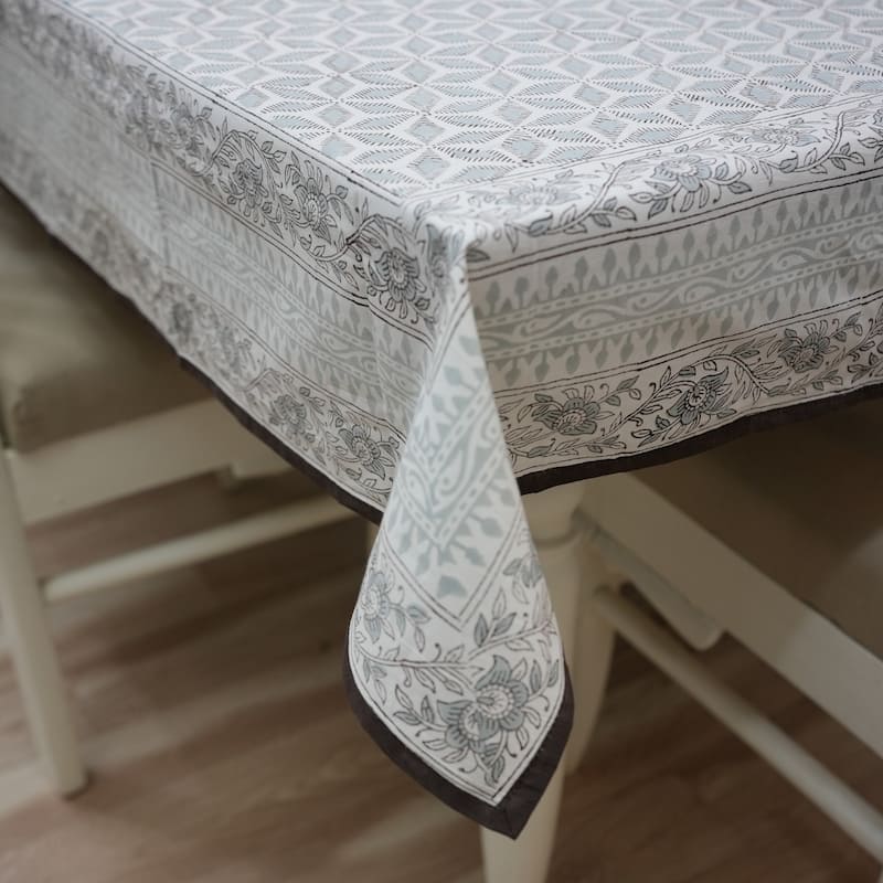 Fabdivine Handmade Block Print Cotton Brown Table Cover or Cloth Dining, Farmhouse & Kitchen Décor