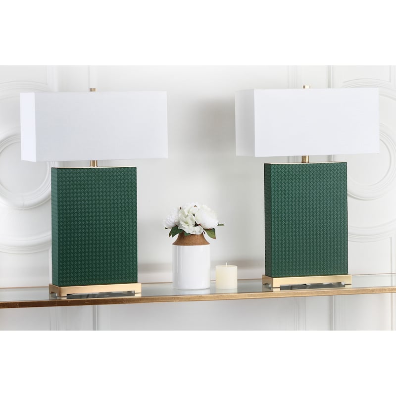 SAFAVIEH Lighting Cristin 28-inch Faux Alligator Grey Table Lamp (Set of 2) - 18"x8 x27.75 - 18Wx8Dx28H