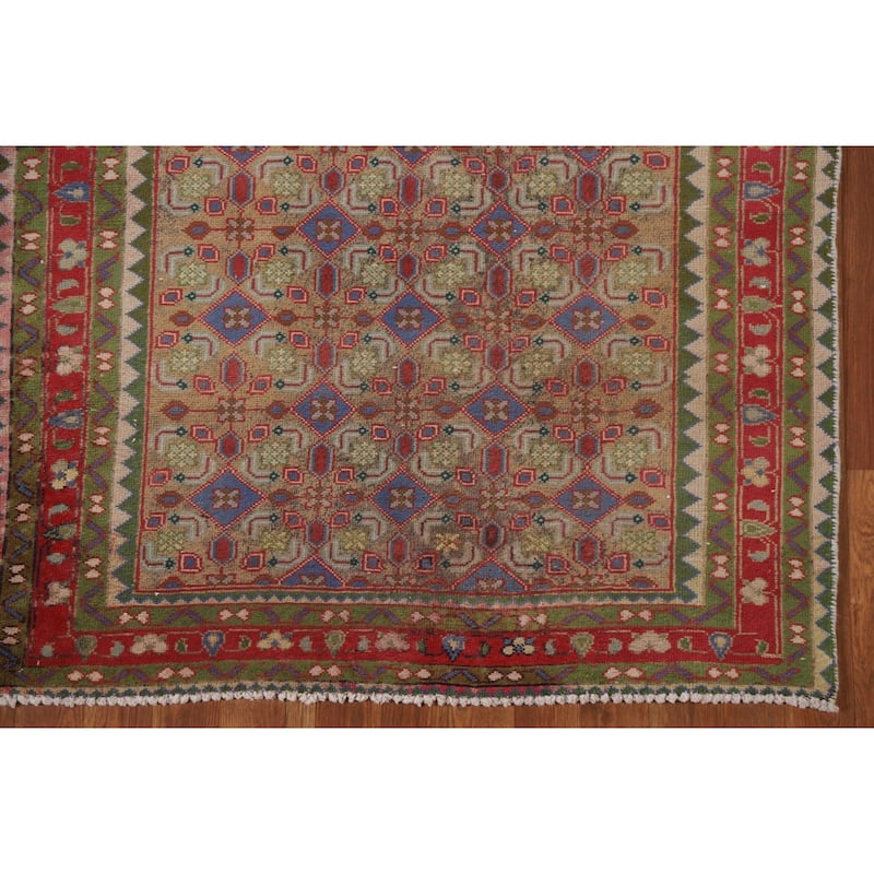 Geometric Tabriz Persian Antique Runner Rug Hand-knotted Wool Carpet - 3'8" x 9'5"