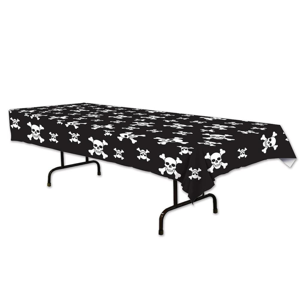 Club 12 Black White Jolly Roger Printed Pirate Party Table Covers 108"