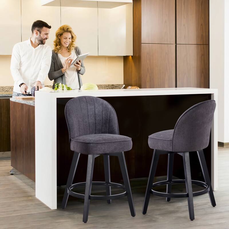HOMYKA Swivel Bar Stool with Wood Legs Set of 2 - N/A