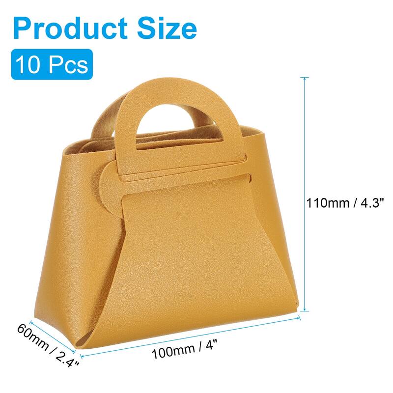 10Pcs PU Leather Gift Boxes with Handles, Wedding Candy Bags - Yellow - 4 x 2 x 4.3 Inch