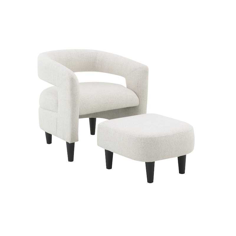 Modern Beige Accent Barrel Chair with Ottoman