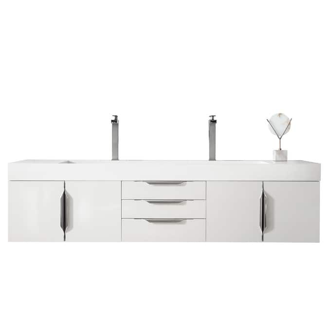 James Martin Vanities Mercer Island 72" Double Vanity, Glossy White with Brushed Nickel Hardware