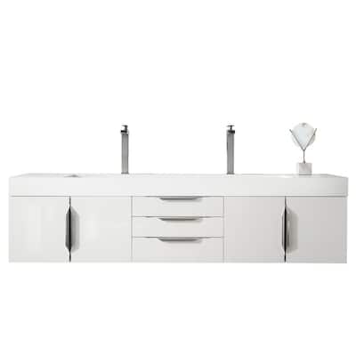 James Martin Vanities Mercer Island 72" Double Vanity, Glossy White with Brushed Nickel Hardware