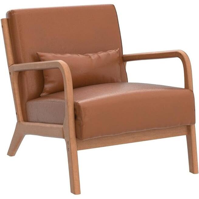 Prelife Modern Upholstered Living Room Armchairs with Wood Frame for Bedroom - Brown