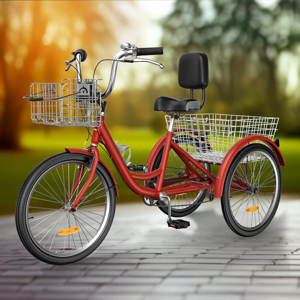 24"/"26" 7-Speed Adult Tricycle Trike 3-Wheel Bikes w/Removable Basket