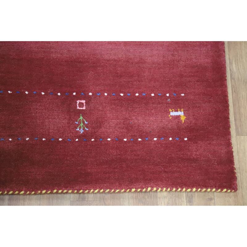 Hand Knotted Oriental 100% Wool Carpet Tribal Animal Pictorial Red Gabbeh Area Rug - 7' 8'' X 4' 11''