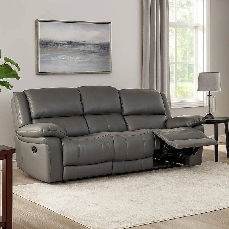 Larus Sofa, Manual Reclining Mechanism, Dark Gray Faux Leather, 82 Inch