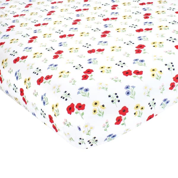 slide 1 of 1, Hudson Baby Infant Girl Cotton Fitted Crib Sheet, Wildflower, One Size - Wildflower - One Size One Size - Wildflower
