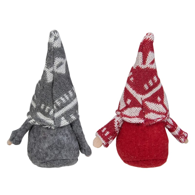 Santa Gnome Hanging Christmas Ornaments - 4" - Gray and Red - Set of 2