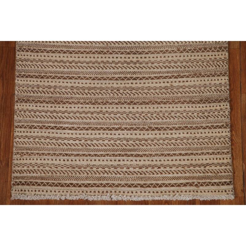 Striped Modern Gabbeh Runner Rug Handmade Wool Carpet - 2'6"x 11'8"
