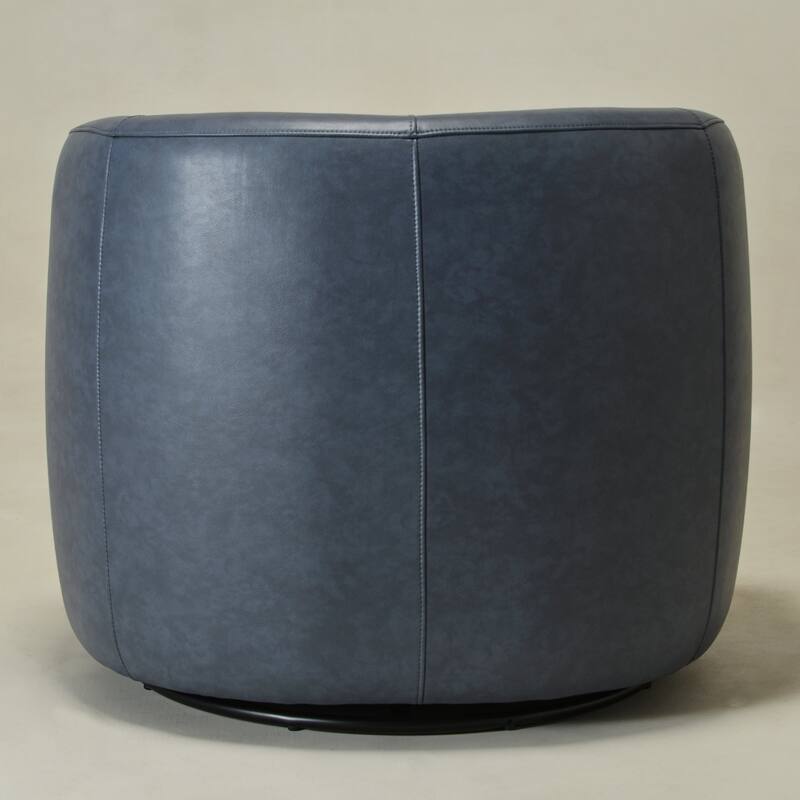 KINWELL 34" Wide Swivel Faux Leather Barrel Armchair Upholstered PU Leather Accent Chairs for Living Room Office Lounge