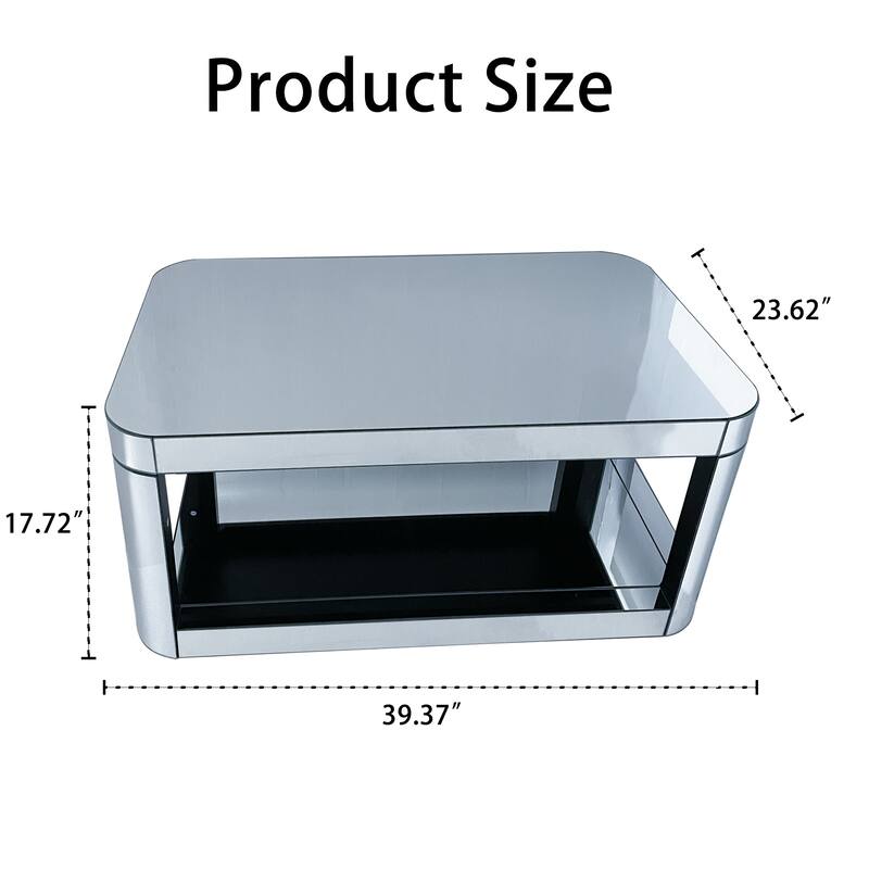 Baked curved mirror Coffee Table for Living Room, Modern Glass Coffee Table with Glass Top, Rectangular Center Table