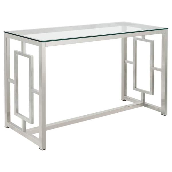 slide 2 of 3, Merced Glass Top Metal Entryway Sofa Console Table Nickel Glass - Nickel