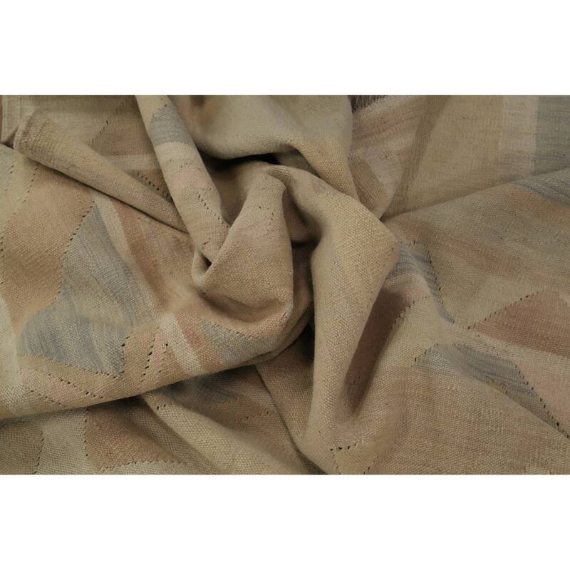 Hand Woven Oriental 100% Wool Carpet Southwestern Tribal Beige & Ivories Kilim Area Rug - 11' 10'' X 8' 11''
