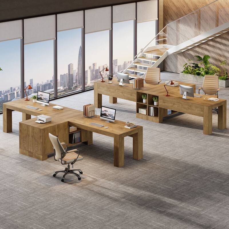 L Shaped Executive Desk with Storage Shelf