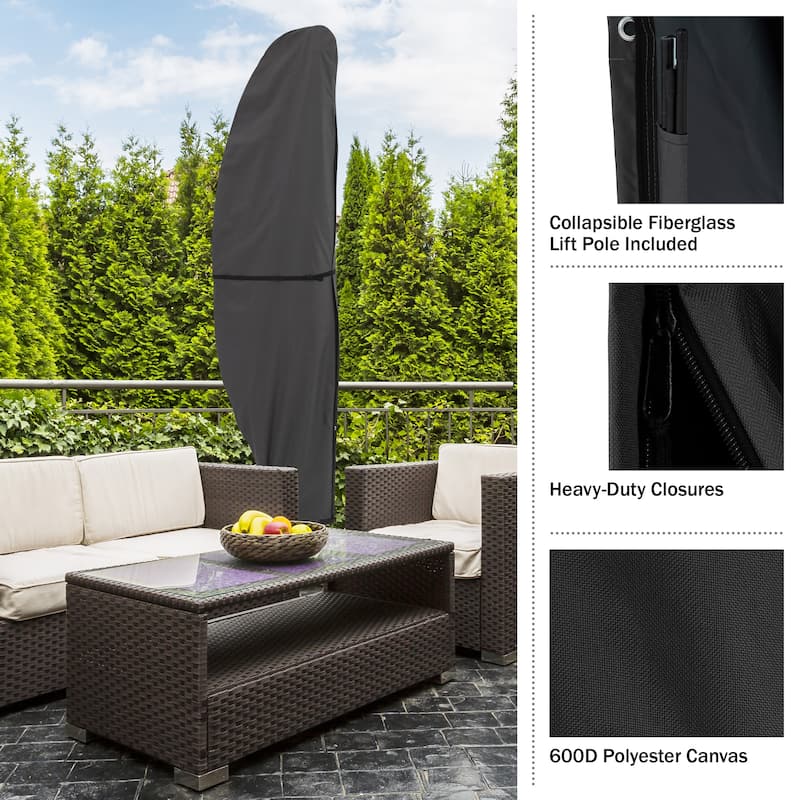 Offset Outdoor Umbrella Cover - Heavy-Duty Waterproof Protection for Banana Frame Umbrellas by Pure Garden (Gray)