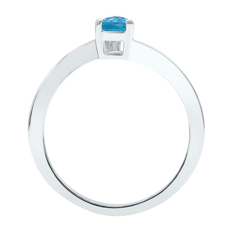 Women's Solitaire Blue Topaz Wave Ring in 10K White Gold