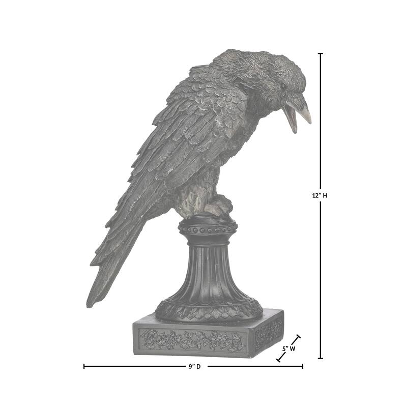 12" Resin Black Raven Candle Holder