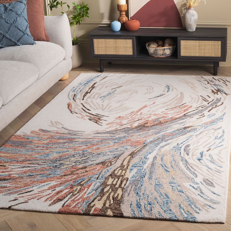 SAFAVIEH Handmade Ebony Gunnhildur Wool Rug - Ivory/Blue - 5' x 8'