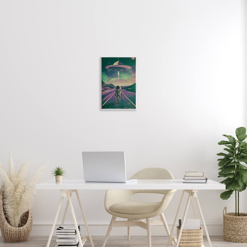 Stupell Astronaut with Overhead UFO Wall Plaque Art Design By Wumples