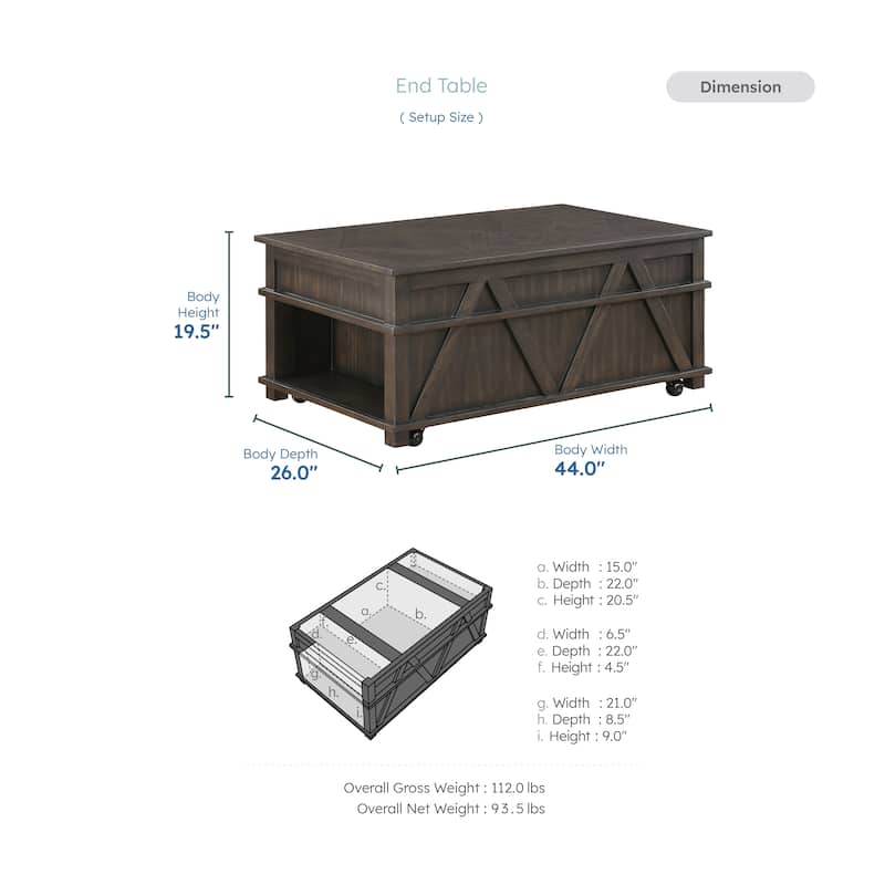 Varlet Rectangular Wood Lift Top Cocktail Table