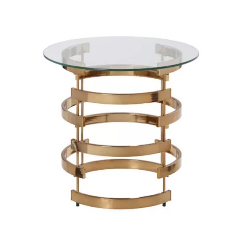 21" Contemporary Round End Table with Glass Top and Gold Iron Base for Living Room or Bedroom - 21.25" H x 23.25" W x 23.25" D