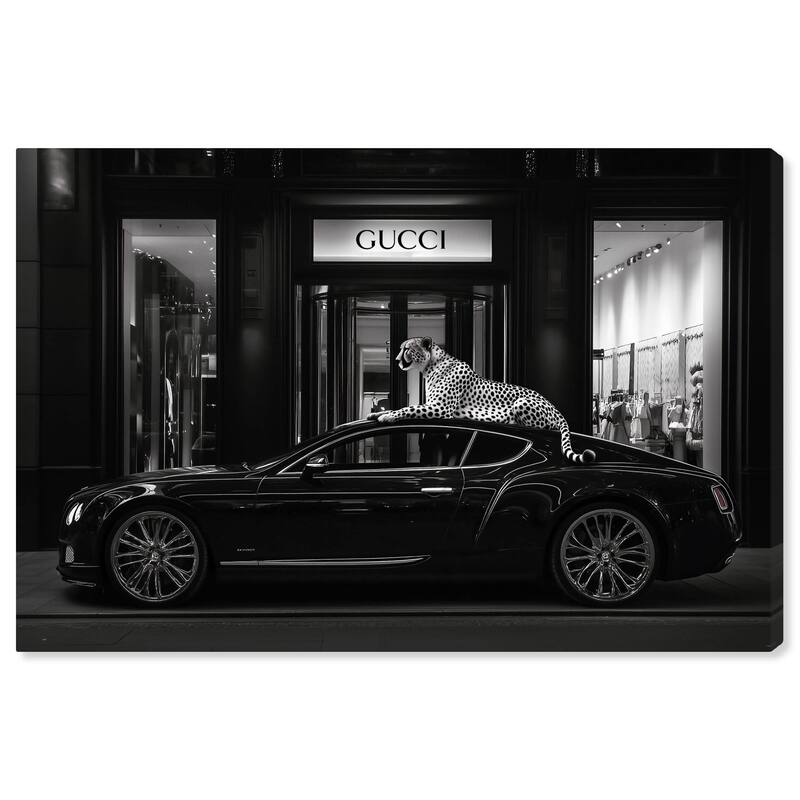Cheetah and Sports Car Store Canvas by Art Remedy, Gallery Wrapped - 15" x 10"